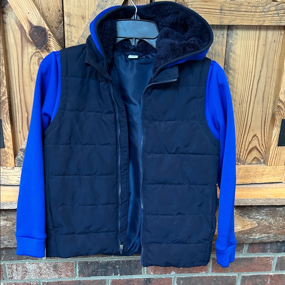 Old Navy Boys Blue Jacket Active Quilted Vest Full Zip Hooded Pockets medium (8)